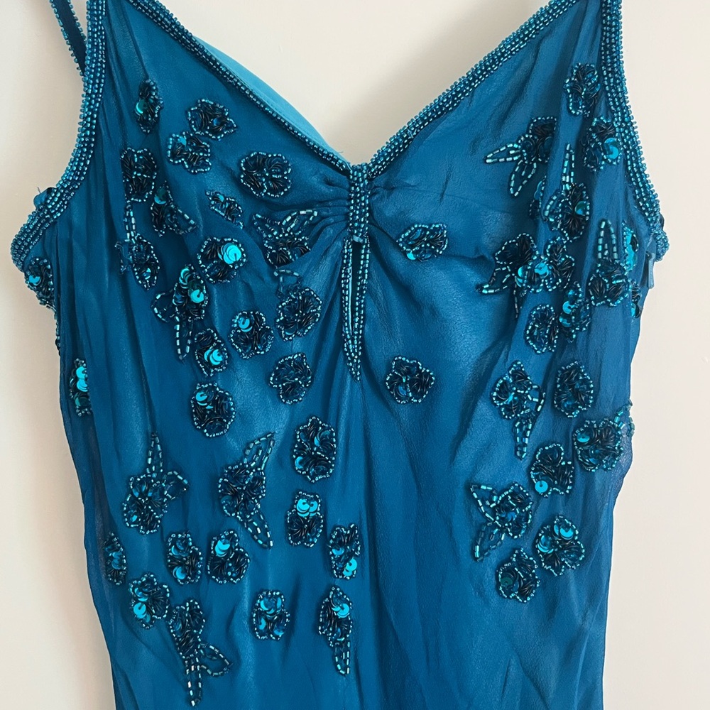 Scala Teal Beaded Floral Embellished Cami